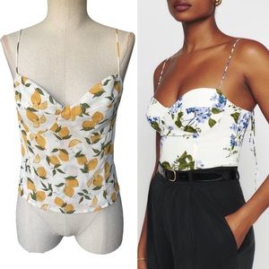 Reformation Liza Top in Lemonade Print - White